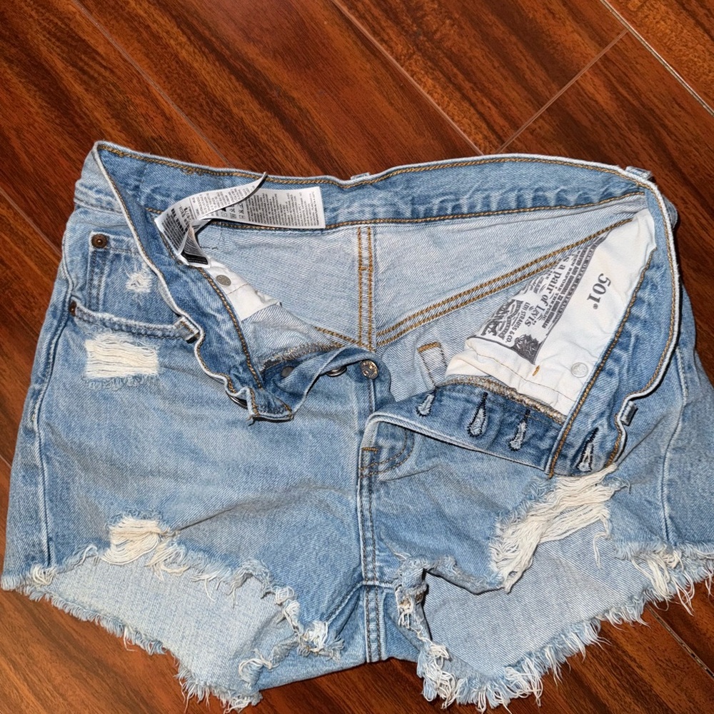 Levi's Blue Distressed Jean Shorts - Picture 2 of 3